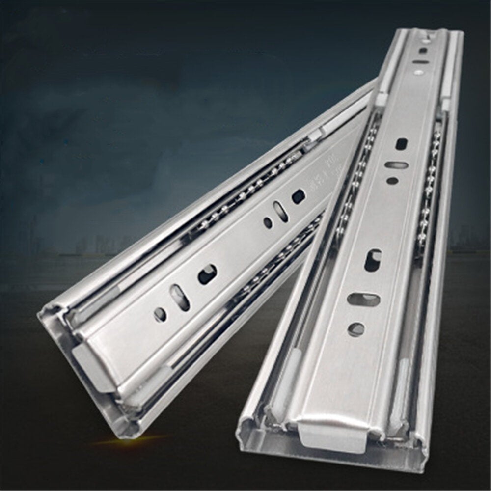 Cabinet Damping Slide Rail Three-section Thickened Stainless Steel Guide Drawer Buffer Mute Side