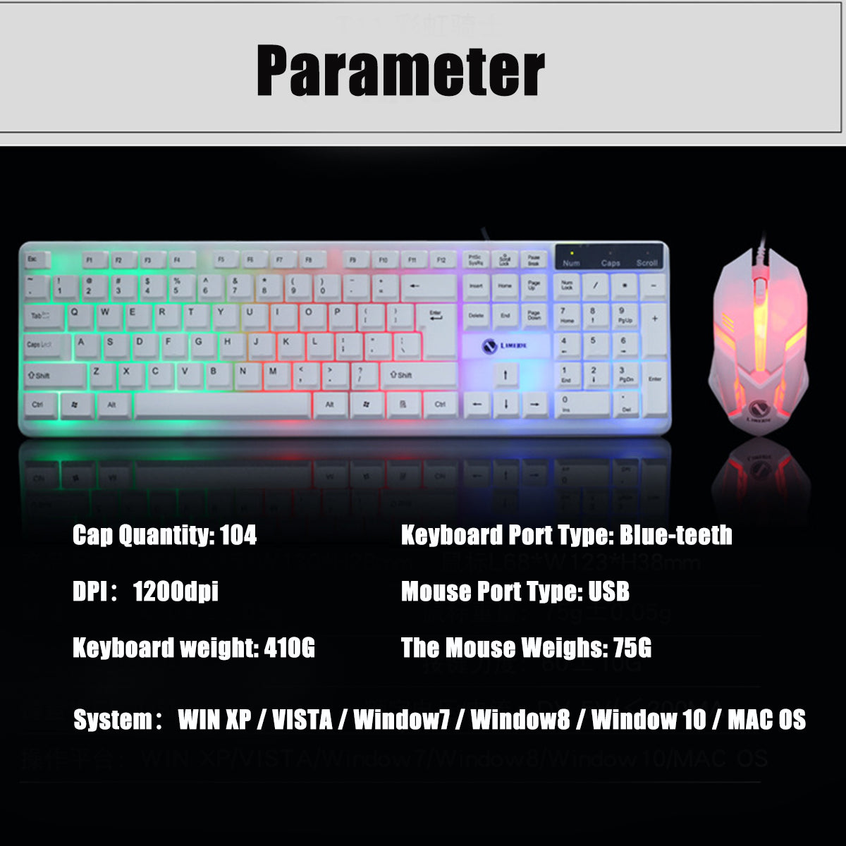 Wired Gaming Keyboard & Mouse Set RGB Backlight 1200DPI Gaming Mouse 104 Keys Mechanical Feeling Keyboard Combo