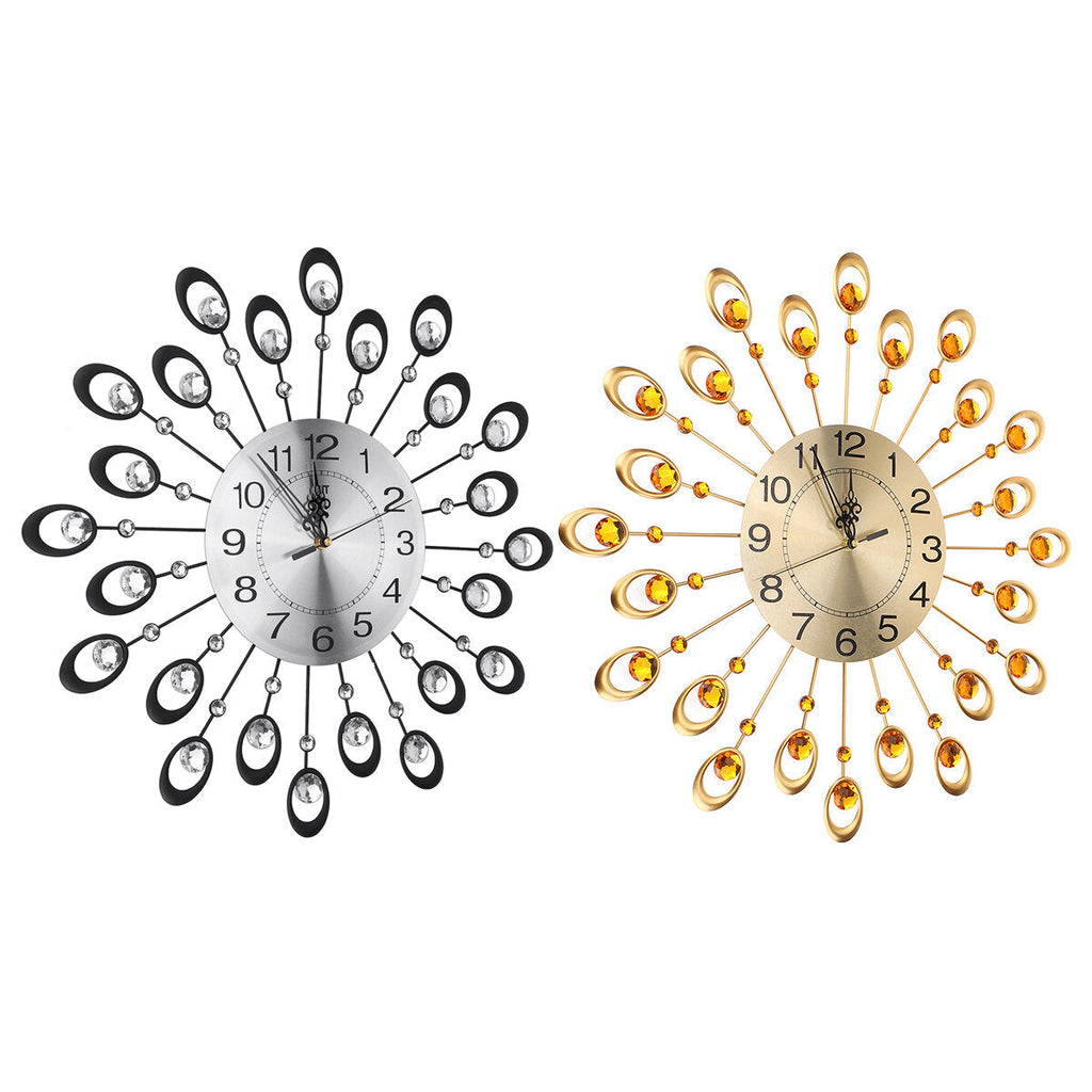 21.3'' Luxury Peacock Estink Metal Diamonds Decorative Wall Clock Living Room