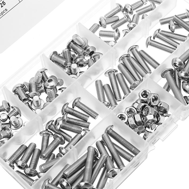 150Pcs M5 Stainless Steel 6-30mm Hex Socket Button Head Screw Allen Bolt Assortment Kit