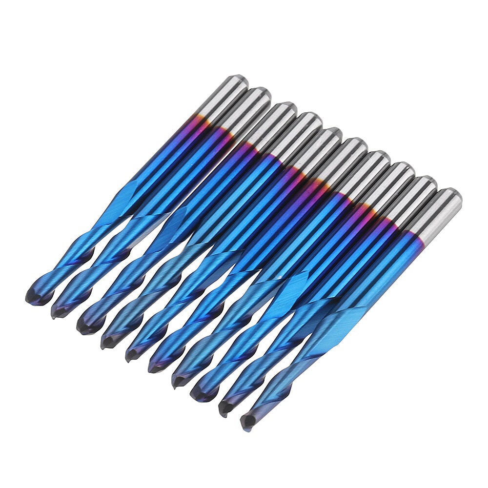 10pcs 3.175mm Shank 2.5mm End Mill Blue Coated Spiral Ball Nose CNC Milling Cutter