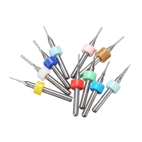 10pcs 0.5-1.4mm Carbide End Mill Set PCB Cutter 3.175mm Shank CNC Engraving Bit