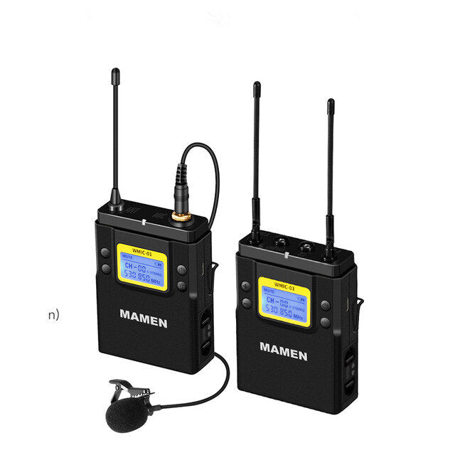 UHF Dual-Channel Wireless Microphone System 2 Transmitters 1 Receiver 50 Channels for Camera Phone