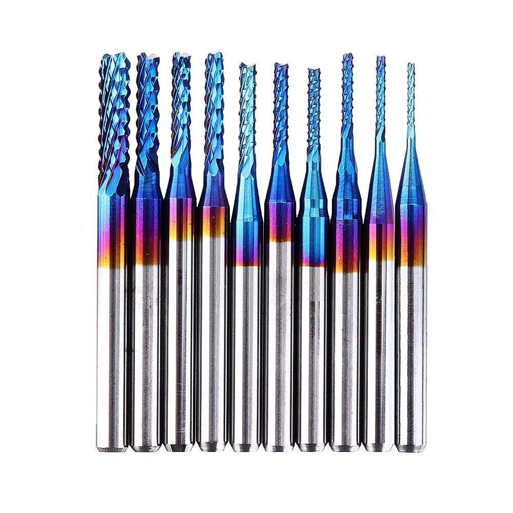 10pcs 0.8-3mm Blue NACO Coating PCB Milling Cutter Engraving Carbide Bits for CNC Engraving Machine