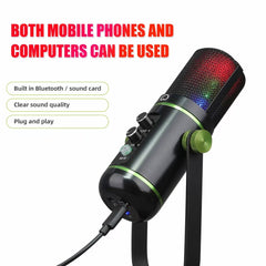 USB Microphone with RGB Breathing Light Capacitive for Live Streaming Recording Studio