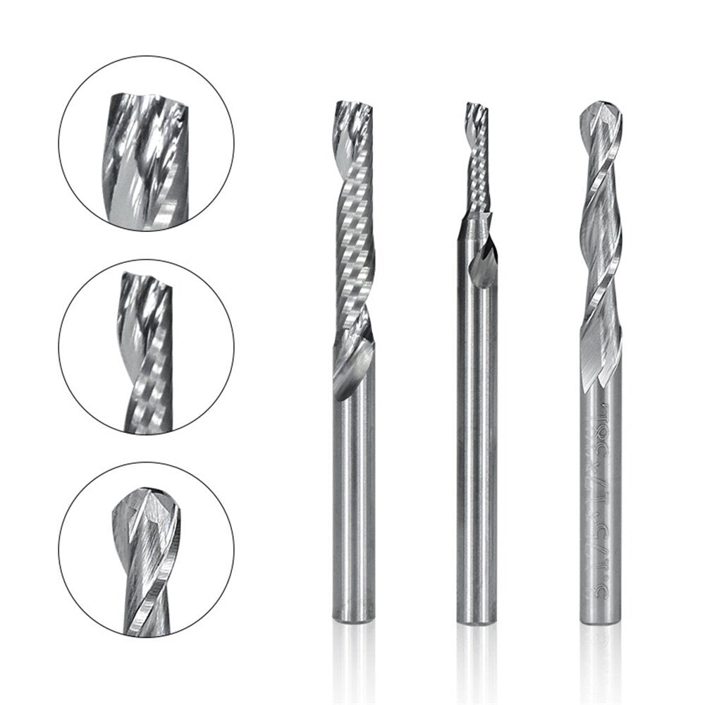 12 Pcs Carbide End Mill Cutter 1/8" Cnc Router Bits Double Flute Tools 1 Flute Single Edged Milling Cutter