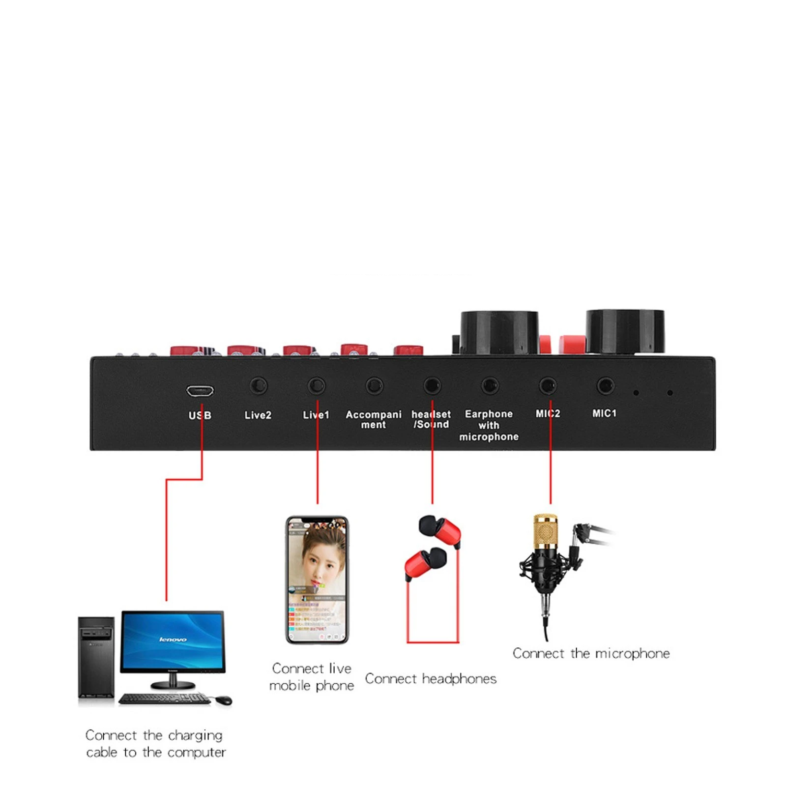 Voice Changer Sound Mixer Board For Live Card Multiple Effects Audio Singing Equipment