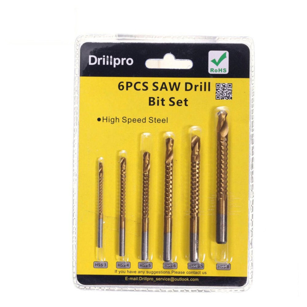 6Pcs Titanium Coated Twist Drill Bits Wood Metal Plastic Cutting Saw Bit Set