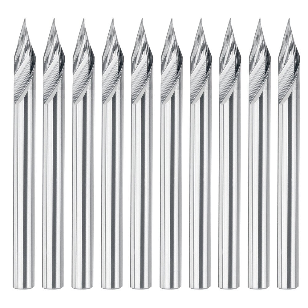 10Pcs 3.175mm Shank Engraving Bit End Milling Cutter 30 Degrees Tip 0.2mm Carbide 3D Milling Bit Carving