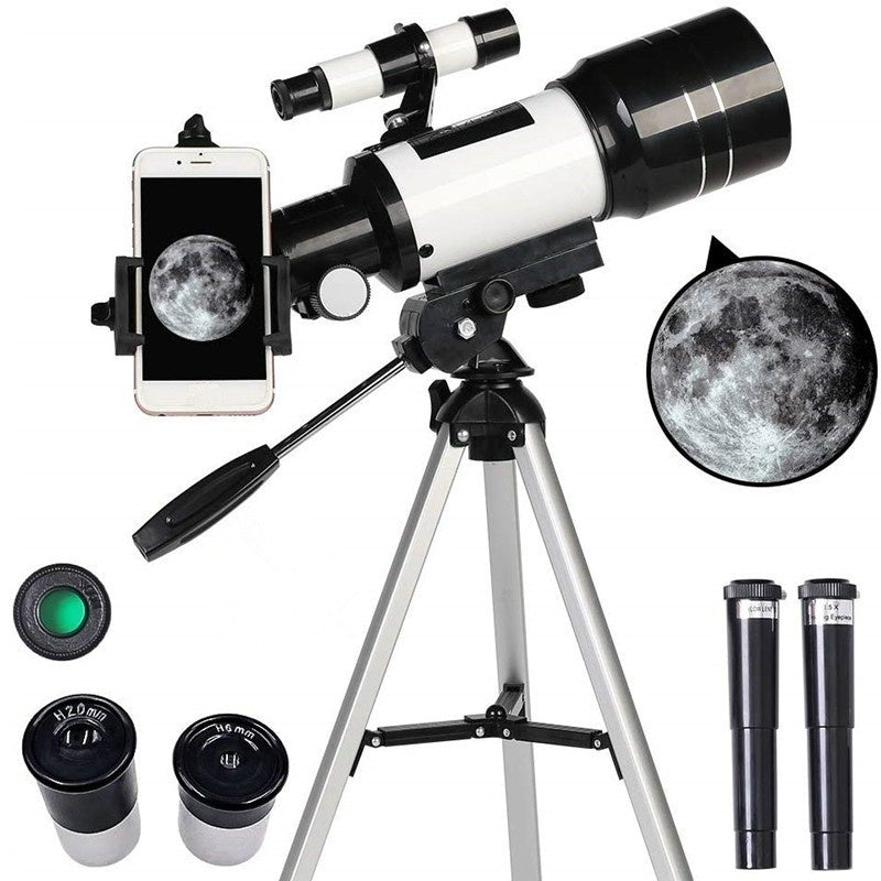 150X Astronomical Telescope 70mm Aperture 300mm Focal Length Tripod Outdoor Camping Telescope for Kids & Beginners
