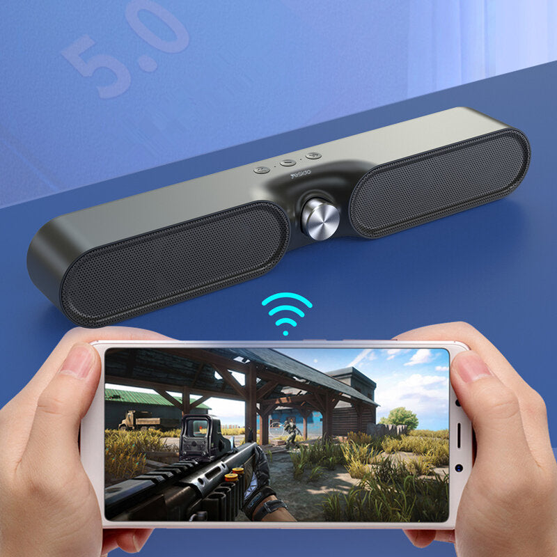 Dual Horns Bluetooth 5.0 Hi-Fi Bass Stereo Surround Wireless Handsfree Speaker Soundbar with Mic