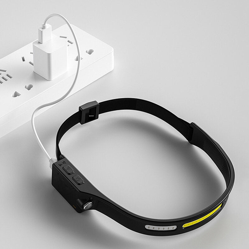 COB Head Lamp 6 Modes USB Rechargeable Brightness Sensable Double Light Waterproof Lightweight Outdoor Headlamp