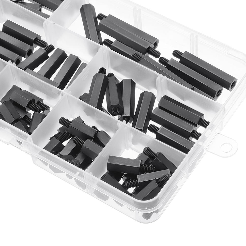 M4NH4 110Pcs M4 Nylon Hex Screw Black/White Female to Male PCB Standoff Column Set