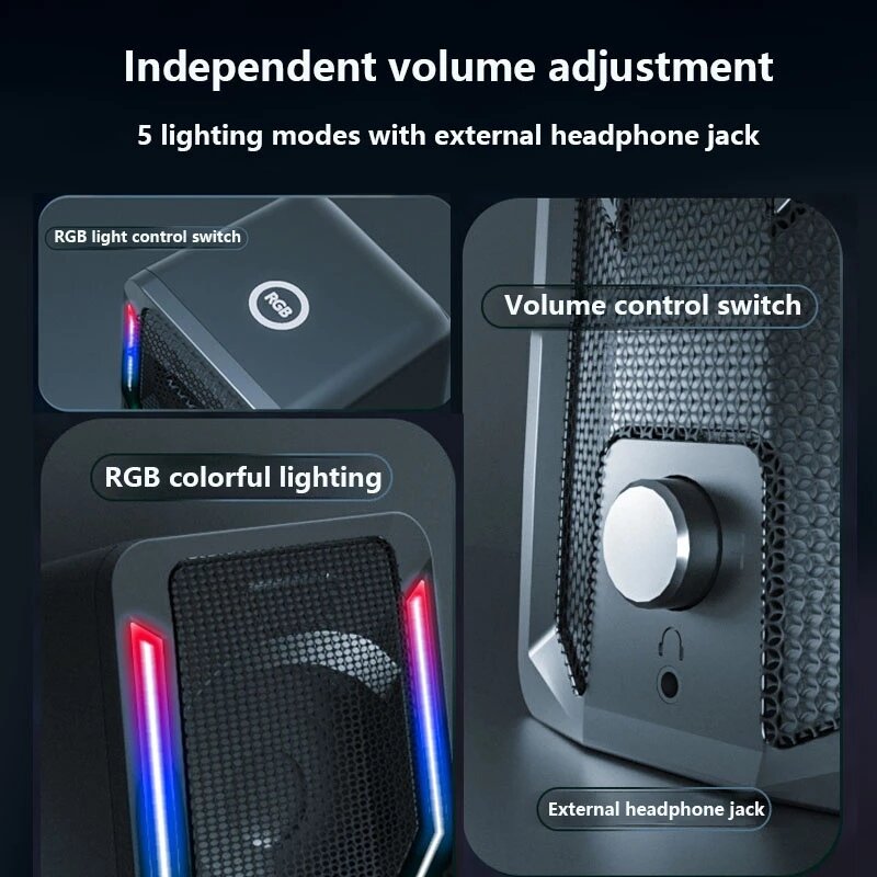 Gaming Speaker Computer Speaker 2.0 Channel RGB Colorful Light Stereo Bass 3.5mm AUX USB Wired Computer Speaker