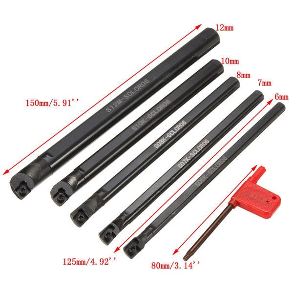 5pcs 6/7/8/10/12mm Lathe Boring Bar Tunring Tool With 5pcs CCMT0602 Insert