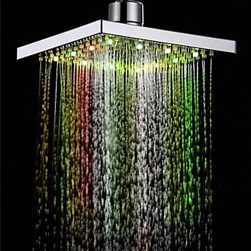 6 Inch ABS Square Showerhead 360 Adjustable Top Spray Water Temperature Controlled 7 Colors LED Auto Changing Shower Head