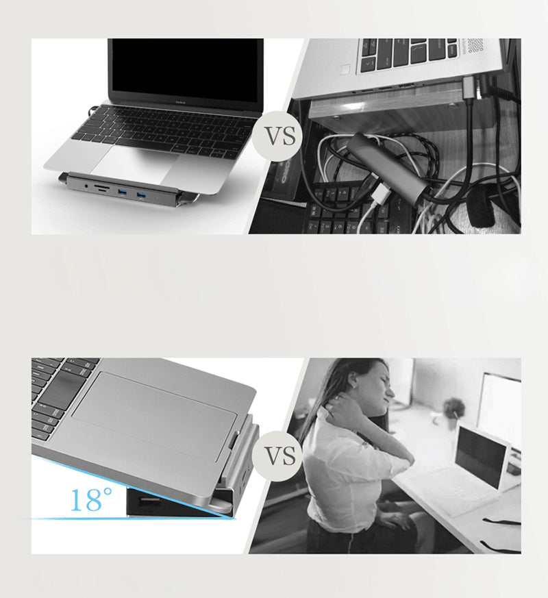 Multifunctional 12-IN-1 Type-C Docking Station Converter With Macbook Cooling Holder