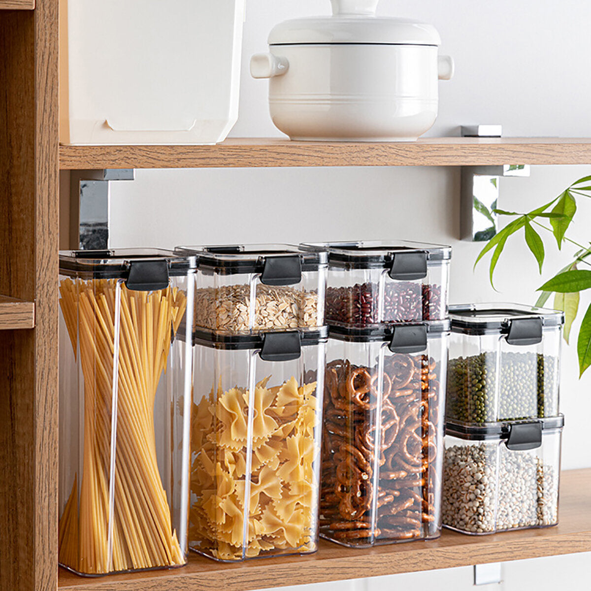 2/4PCS Plastic Dry Food Containers Kitchen Noodles Storage Box Cereal Dispenser