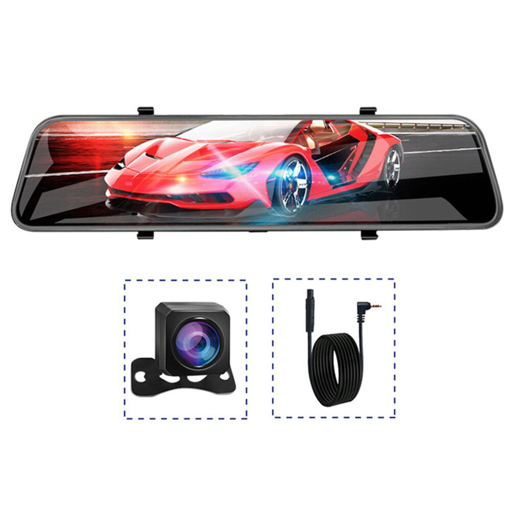 12 Inch Touch Car DVR Stream Media Dash Cam Mirror Video Recorder Dual Len Support 1080P Rear View Camera GPS