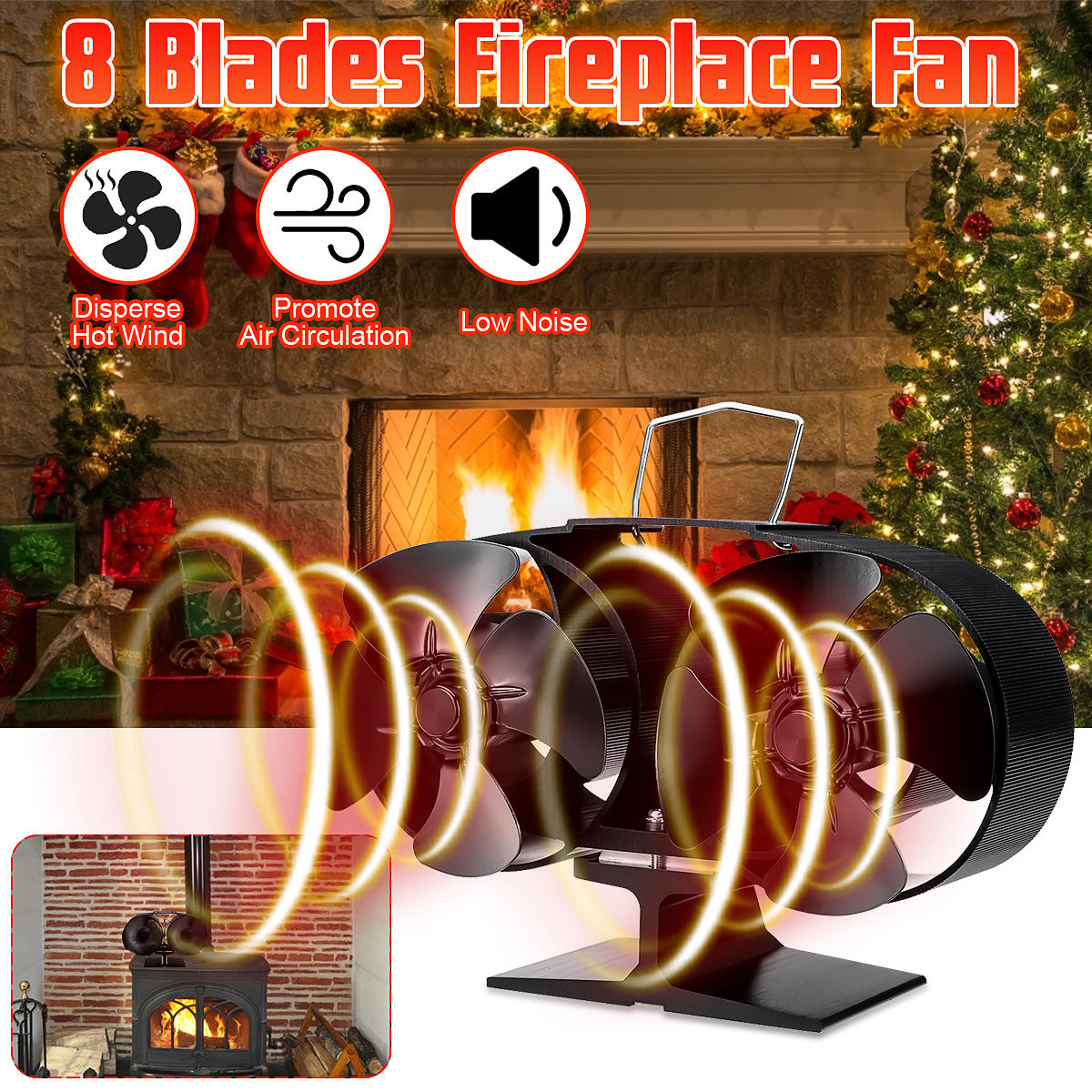 8 Blades Stove Fan Fireplace Fire Heat Powered Saving Eco Friendly Fireplace Fans Wood Log Burner Household Winter Warmer