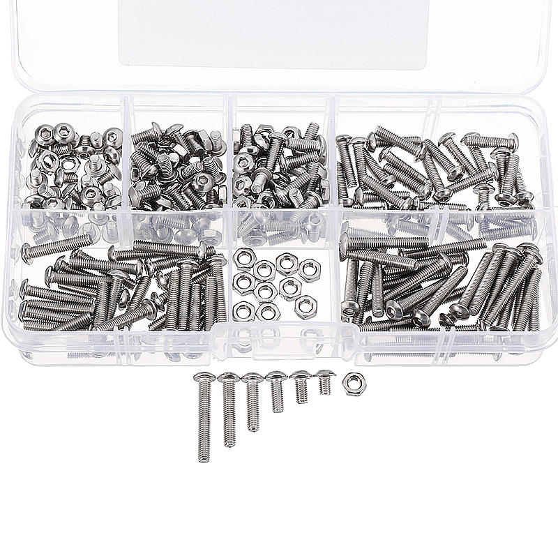 M3SH3 M3 Stainless Steel Hex Socket Button Head Cap Screws Bolts Nuts Assortment 230pcs