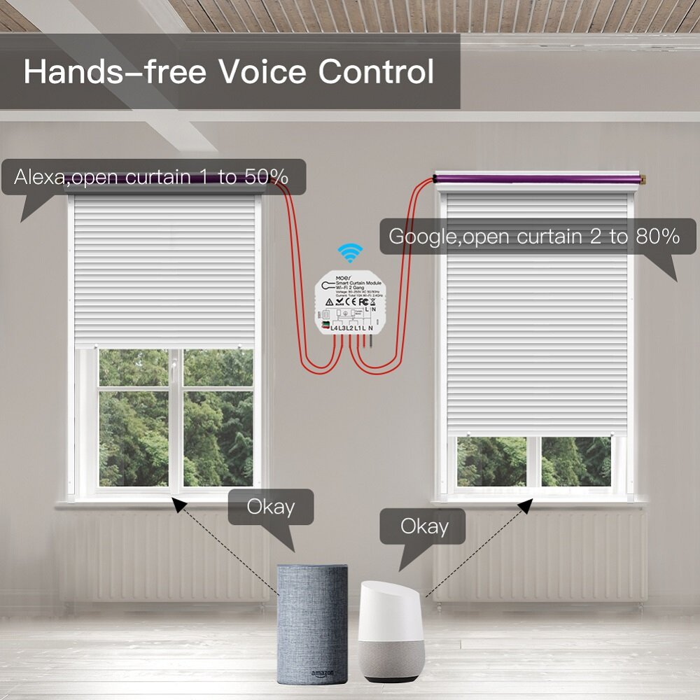 WiFi Smart Home Curtain Switch On-off Device APP Remote Control 2-way Roller Shutter Panel Module Works with Alexa Google Home