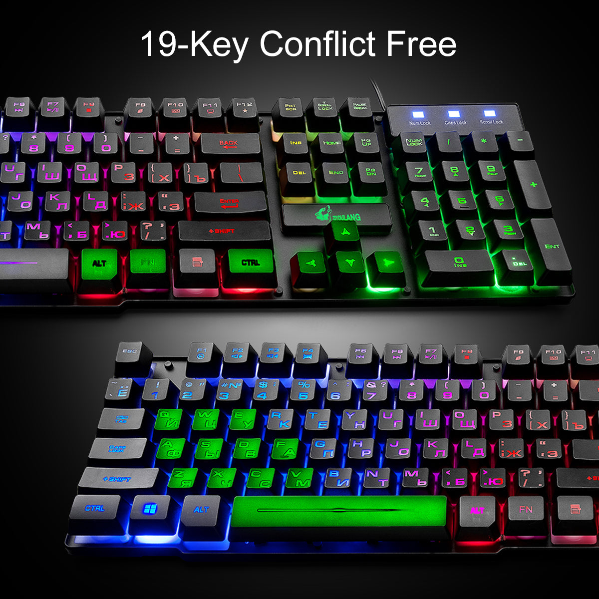 Keyboard & Mouse Combo 104 Keys Russian Version Wired Colorful Backlit Gaming Keyboard 2000DPI Optical Mouse Set with Mouse Pad