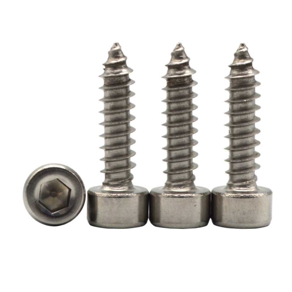 50Pcs M2 304 Stainless Steel Hex Socket Cylinder Cap Head Self Tapping Screw Wood Screws Speaker Screws Optional Length