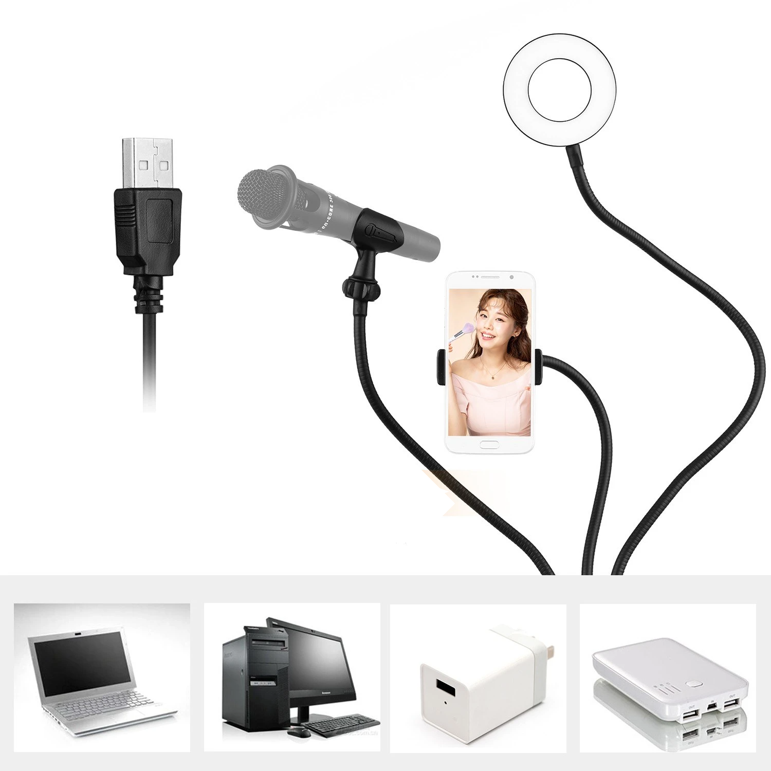 Clip-On Mini USB Ring Light Fill-in Lamp 3 Lighting Modes