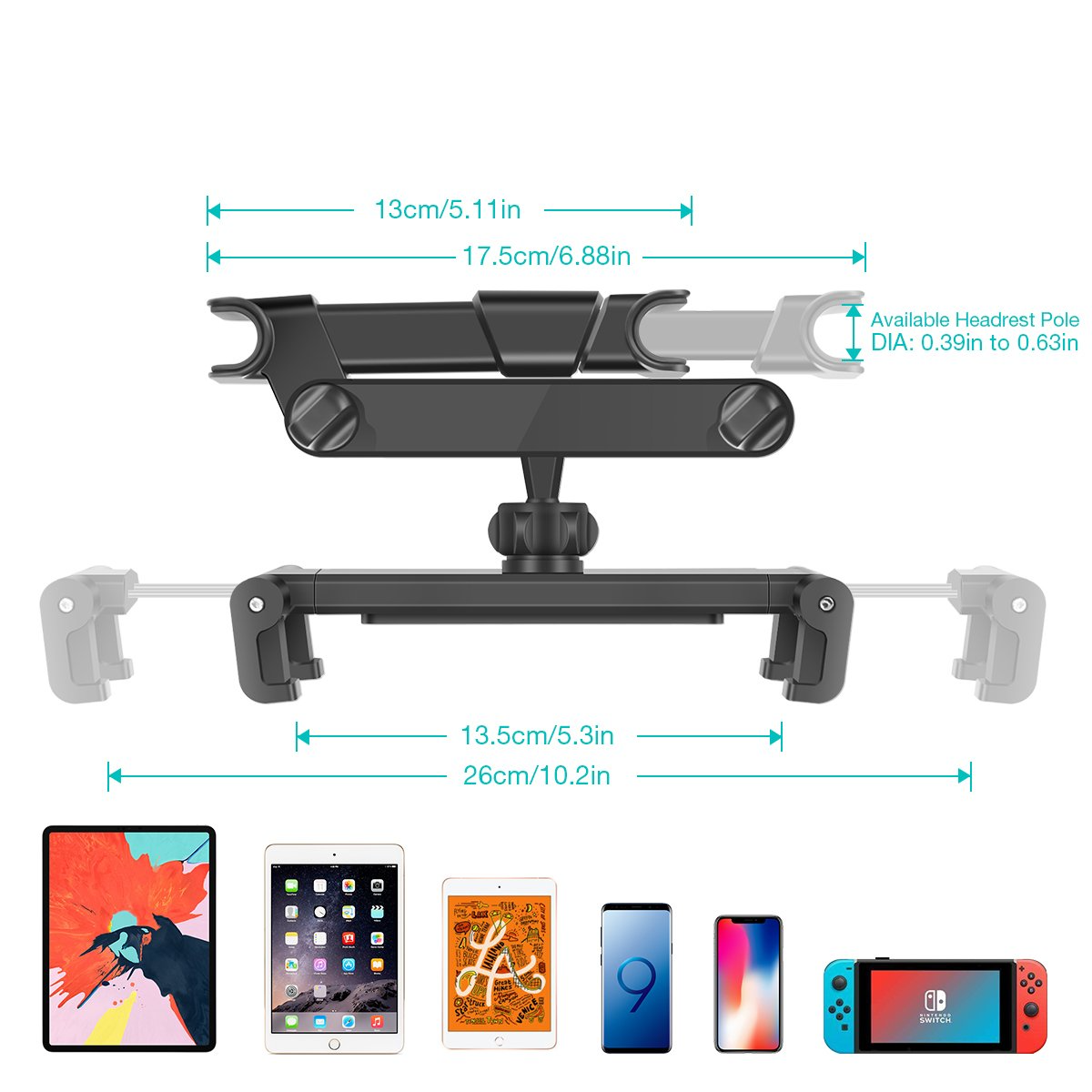Universal Car Headrest Tablet Mount 360° Rotating Auto Seat Back Phone Holder Car Backseat