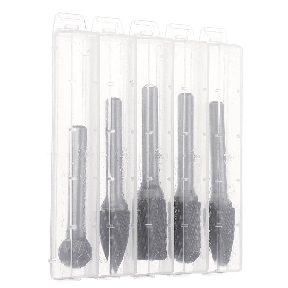 5Pcs 6x12mm Carbide Burr Set with 6mm Shank Double Cut Solid Carbide Rotary Burr Set for Die Grinder Drill Metal Wood Carving Engraving