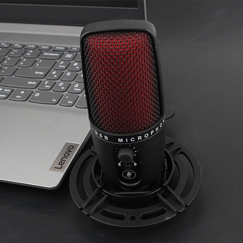 condenser studio microphone stereo recording with volume control real silent key led status display
