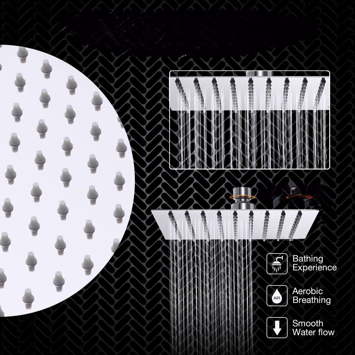 Square Stainless Steel Shower System Large Angle-adjustable Shower Head Adjustable Rotate Ball Five-piece Shower Set