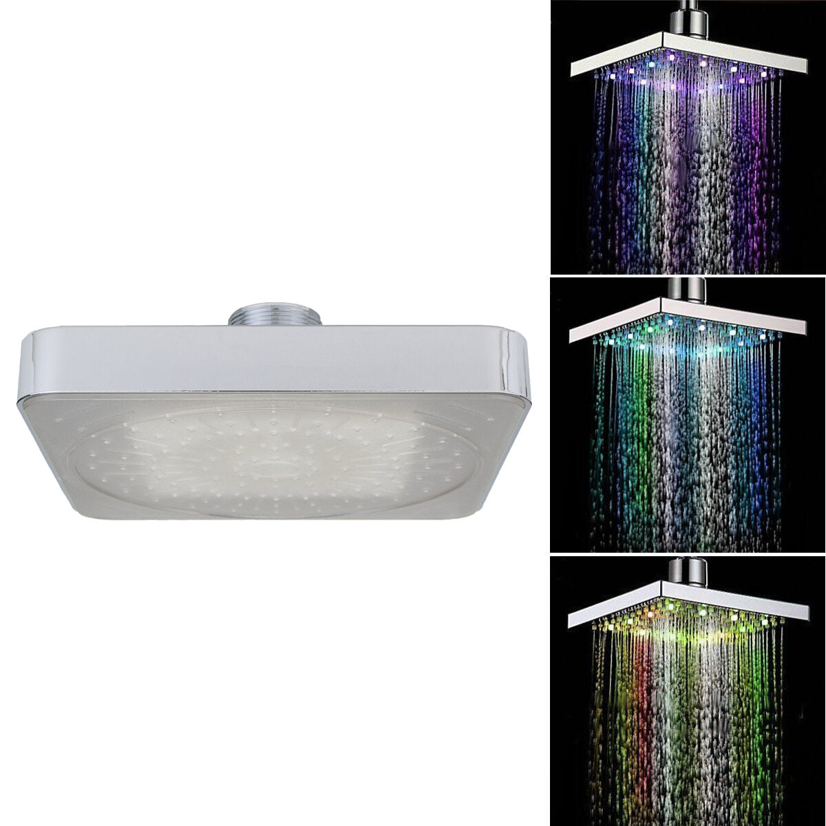 6 Inch ABS Square Showerhead 360 Adjustable Top Spray Water Temperature Controlled 7 Colors LED Auto Changing Shower Head