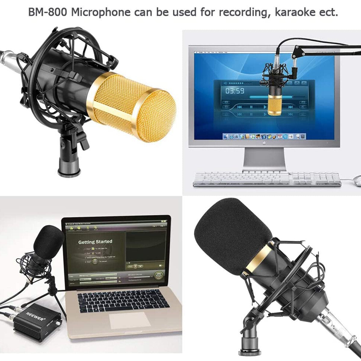 Condenser Microphone Kit Live Set Metal Shockproof Professional Recording Studio