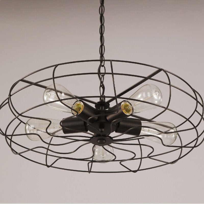 Industrial Wind Guest Dining Cafe Chandelier American Retro Wrought Iron Fan Ceiling Lamp Bar Table Internet Cafe Chandelier