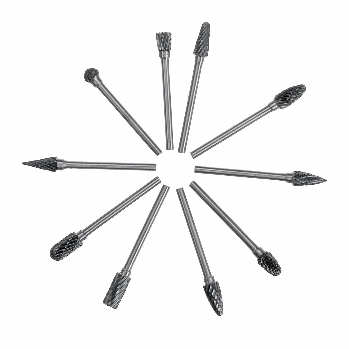 10Pcs Tungsten Carbide Double Cut Rotary File 1/8 Inch Shank Grinding Burr Set
