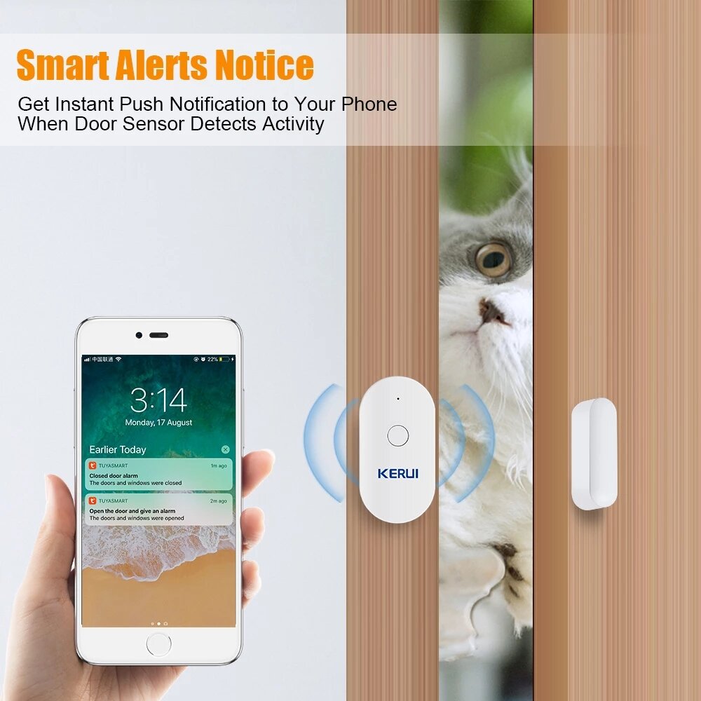 Smart WiFi Door Sensor Alarm Window Open /Closed Detector Magnetic Switch APP Control Works with Alexa Google Home