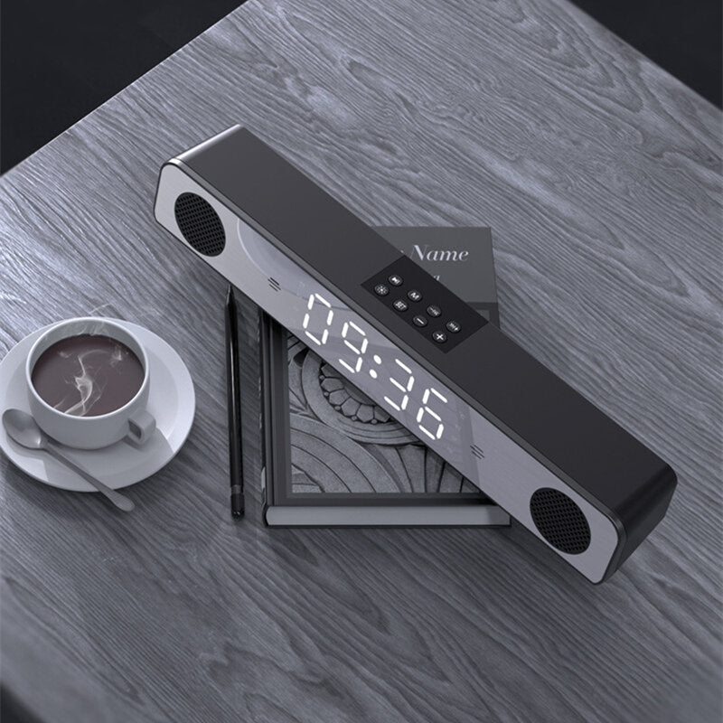Wireless Bluetooth Speaker LED Display Mirror Clock Sound Bar Bass Stereo Surround Speaker Subwoofer 1800mAh for Phone PC Laptop