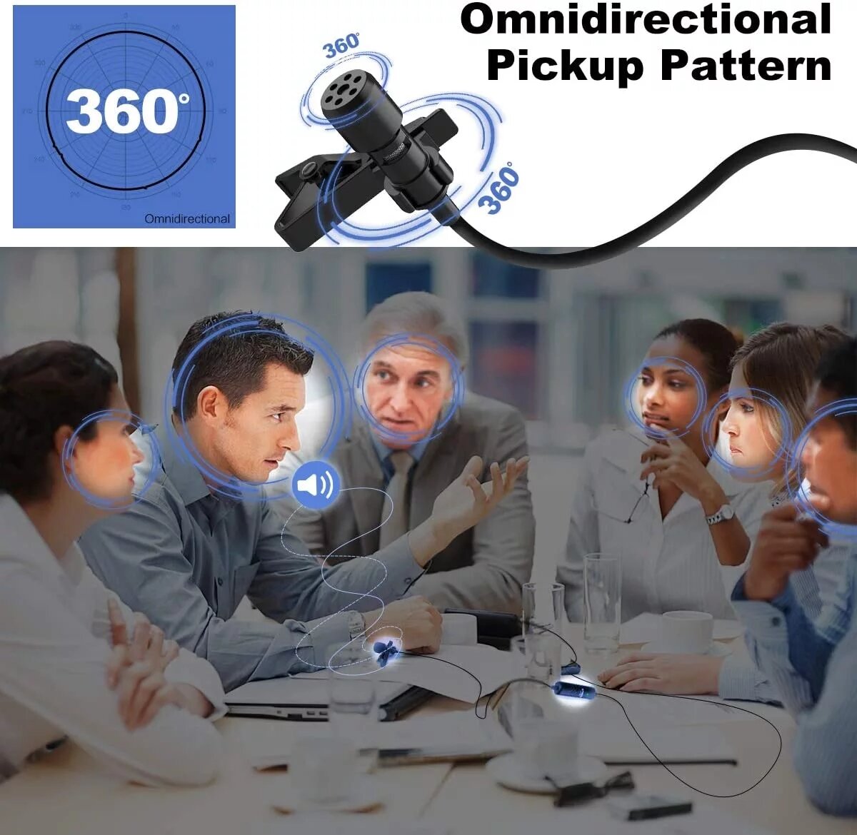 Lavalier Microphone Omnidirectional Condenser 6M Long Cable Lapel Mic for Smartphone Camera Tablet Recording