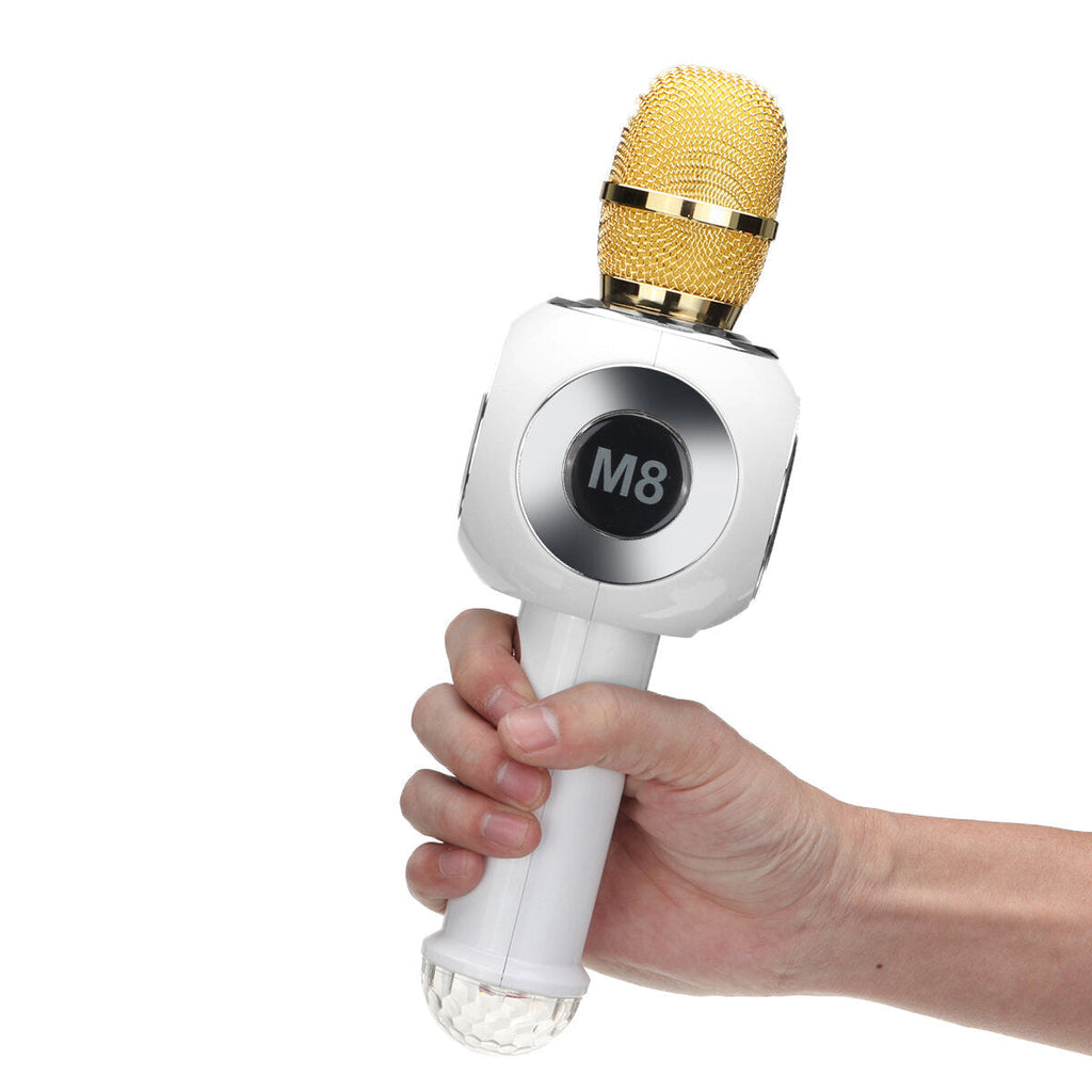 Wireless Microphone 2*13W Hi-Fi Stereo Bluetooth Speaker 2600mAh Luminous Handheld KTV Mic Recorder for K Songs Party Singing