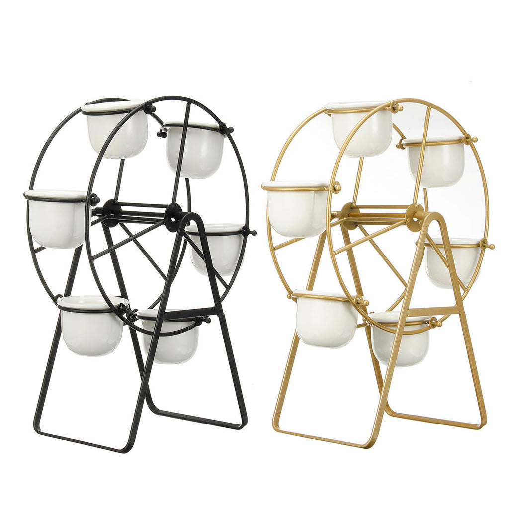 Ceramic Succulent Plant Pot Bonsai Holder Rack Home Tabletop Decor W/ Iron Stand