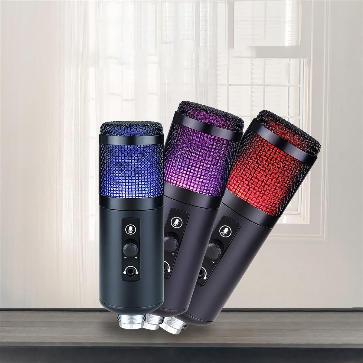Condenser Microphone Kit USB Wired Cardioid-directional RGB Dynamic Light Audio Sound Recording Vocal Microphone for PS4 Game Video Conference Mic