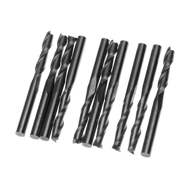 10pcs 1/8 Inch Double Flute Spiral 17mm End Mill Set CNC Carbide Flat Nose