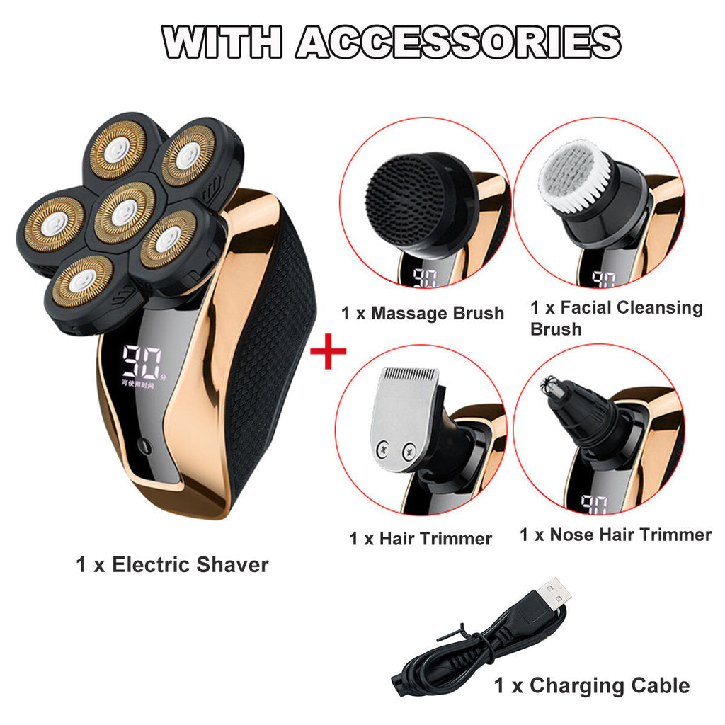 6D Electric Shaver LED USB Rechargeable Waterproof Bald Head Shaver Beard Razor