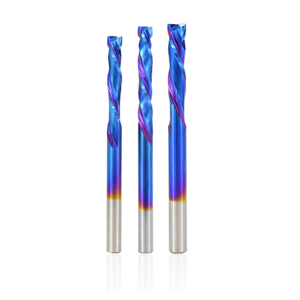 Blue Nano Coating Up Down Milling Cutter 4mm Shank Carbide CNC Router Bit 2 Flute End Mill