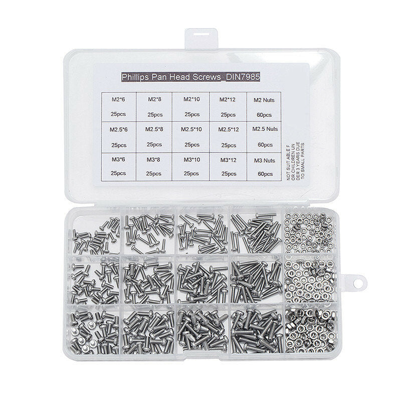 480Pcs Stainless Steel Phillips Pan Head Screws Nuts Assortment Kit M2 M2.5 M3