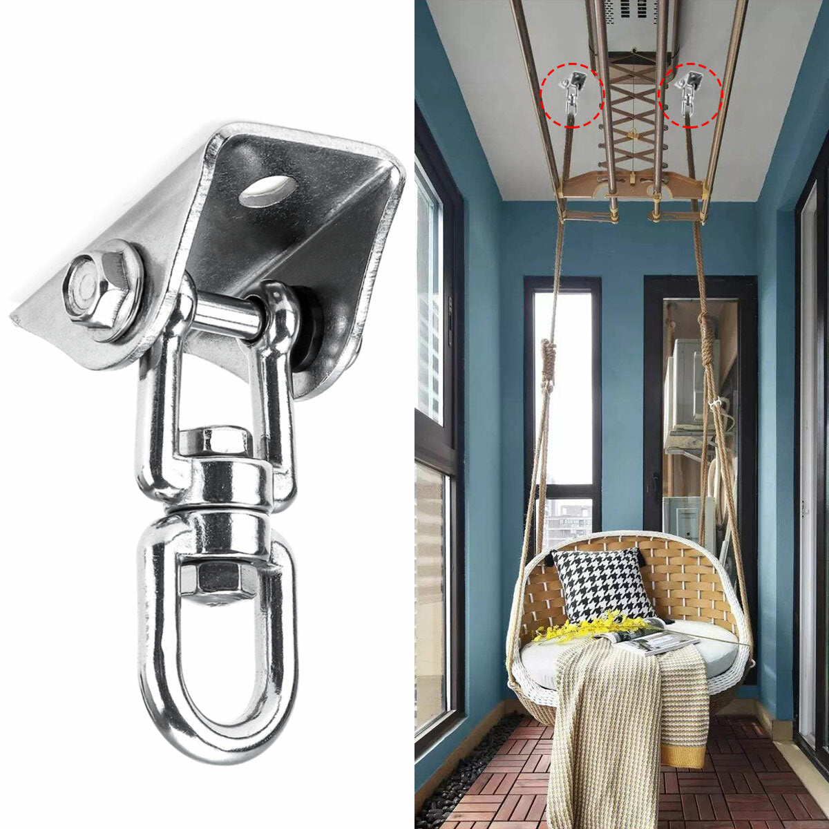 3-Types 180/360 Heavy Duty Swivel Hangers Stainless Steel Swing Hooks For Yoga Hammock