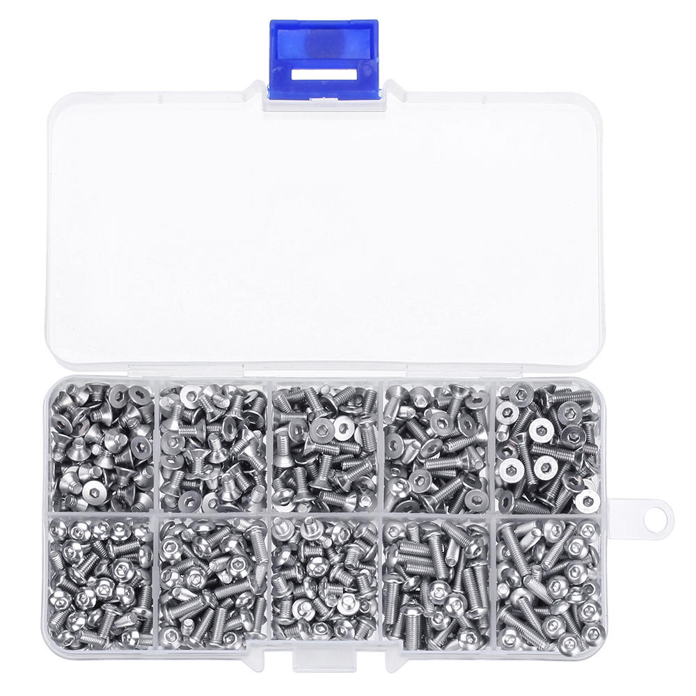 M3SH9 700Pcs M3 304 Stainless Steel Machine Screw Hex Socket Flat&Button Head Bolt Assortmen