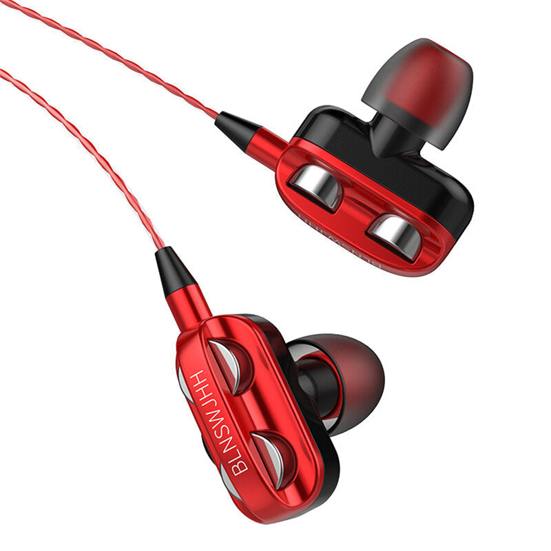Wired Headphones Dual Dynamic Drivers 4 Speakers Noise Reduction Headset Line-Control In-Ear Earphones